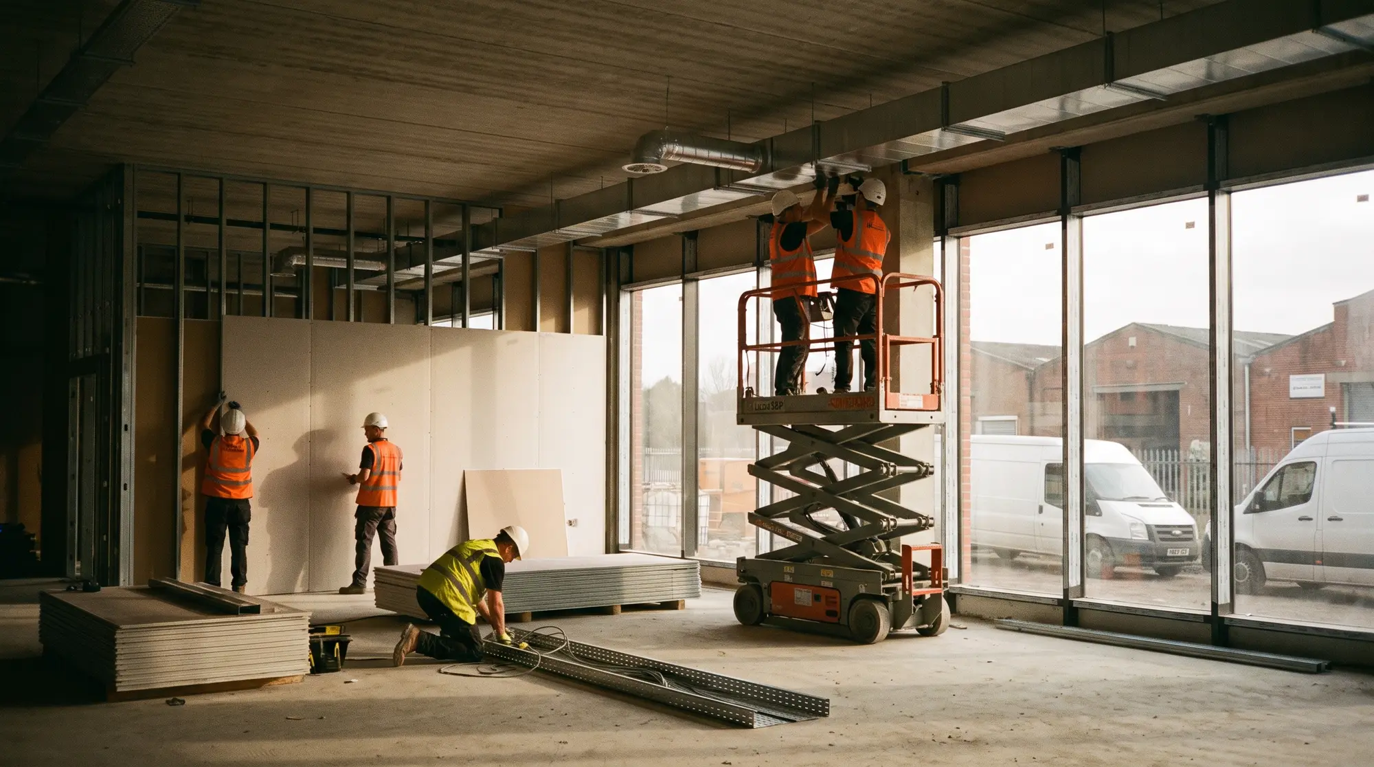 Several trades at work on a commercial fit-out